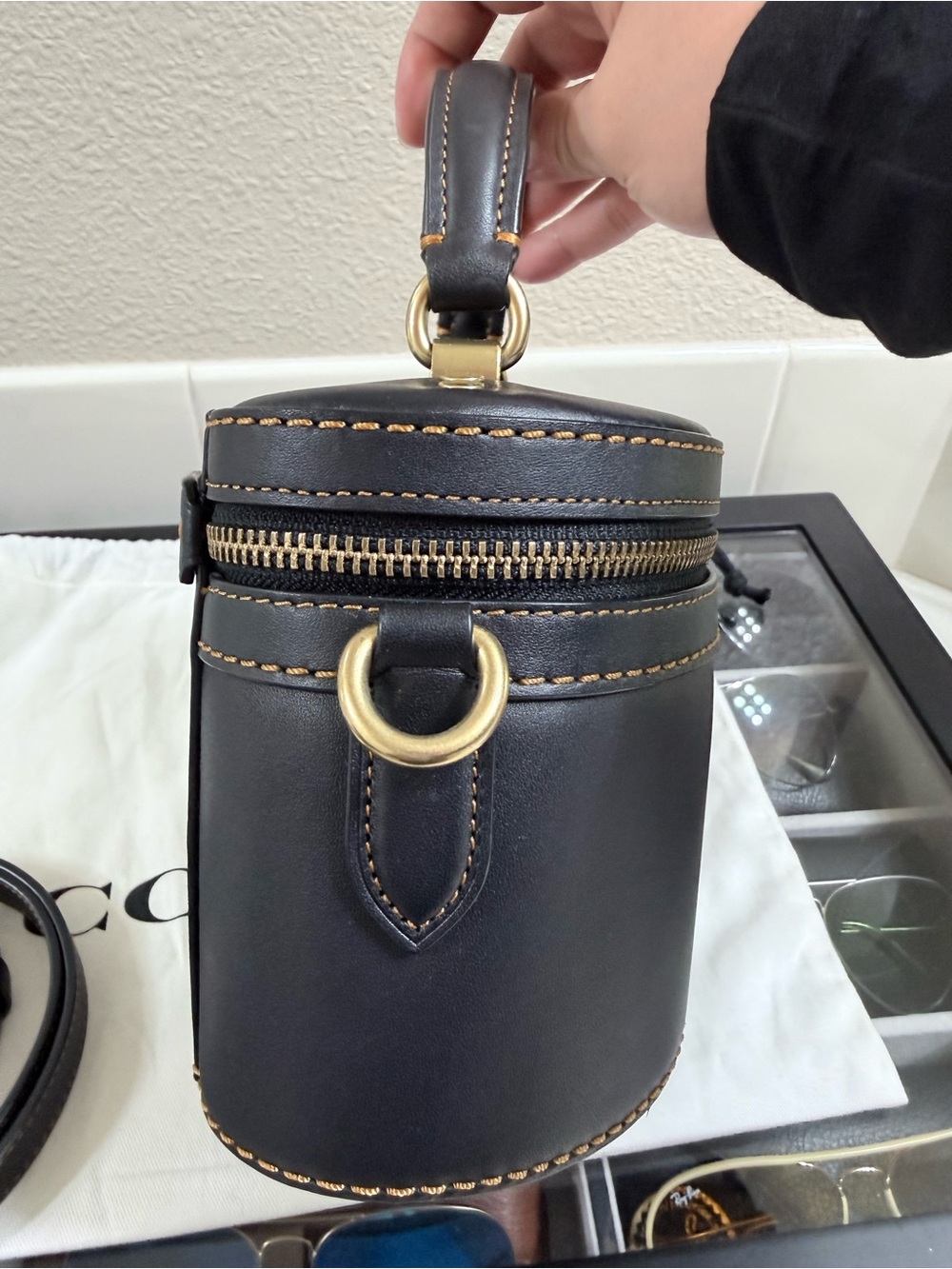 Coach Black Leather Oval Vanity Crossbody with Gold Hardware - Picture 3 of 10